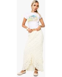 Boohoo - Ruffle Lace Asymmetric Hem Midi Skirt - Lyst
