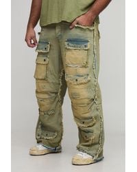 BoohooMAN - Plus Relaxed Distressed Washed Cargo Jeans - Lyst