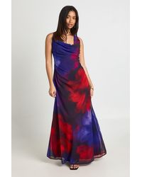 Boohoo - Chiffon Floral Cowl Neck Maxi Dress - Lyst