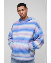 BoohooMAN - Oversized Boxy Fit Ombre Stripe Brushed Knit Cross Hoodie - Lyst