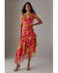 Warehouse - Chiffon Asymmetric Hem Ruffle Midi Slip Dress - Lyst