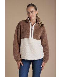 French Connection - Light Colourblock Borg High Neck 1/2 Zip Fleece Pullover - Lyst