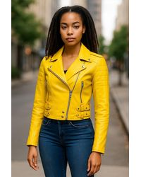 Infinity Leather - Cropped Brando Biker Jacket-Durban Lamb Leather - Lyst