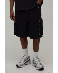 BoohooMAN - Elasticated Waist Parachute Extended Drawcord Cargo Denim Jorts - Lyst