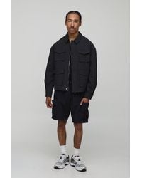 BoohooMAN - Oversized Flannel Ripstop Cargo Overshirt - Lyst
