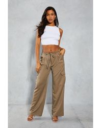 MissPap - Tie Waist Pocket Relaxed Cargo Trousers - Lyst