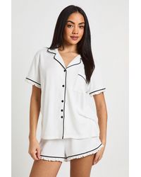 Boohoo - Bridal Jersey 'Bride' Embroidered Frill Detail Short Sleeve Shirt & Pyjama Set - Lyst