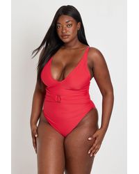 Boohoo - Plus Tummy Control O-Ring Plunge Swimsuit - Lyst