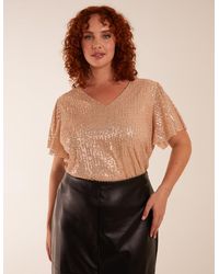 Blue Vanilla - Curve Angel Sleeve V-Neck Sequin Top - Lyst