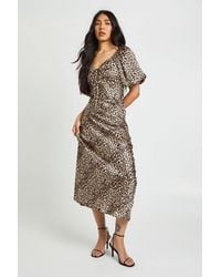 Boohoo - Tall Leopard Puff Sleeve Midaxi Dress - Lyst