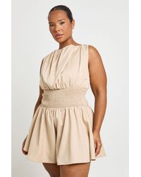 Boohoo - Plus Shirred Waist Playsuit - Lyst