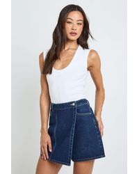 Boohoo - Tall Wrap Front Denim Skort - Lyst