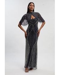 Karen Millen - Crystal Embellished Woven Maxi Dress With Removeable Cape - Lyst