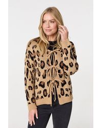 Izabel London - Animal Print Tie Front Cardigan - Lyst