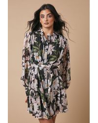 Oasis - Floral Chiffon Contrast Detail Belted Mini Dress - Lyst