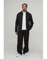 BoohooMAN - Twill Contrast Tape Regular Zip Up Overshirt & Relaxed Chino Set - Lyst