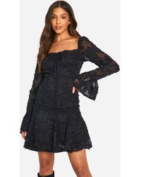 Boohoo - Burnout Floral Milkmaid Mini Dress - Lyst