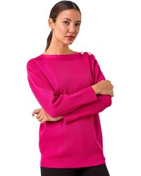 Roman - Slash Neck Button Detail Knit Jumper - Lyst