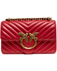 Pinko - Rode Leren Love One Mini Schoudertas - Lyst