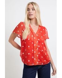 Wallis - Petite Polka Dot Burn Out Lace Insert Blouse - Lyst