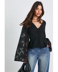 Boohoo - Floral Textured Button Down Blouse - Lyst