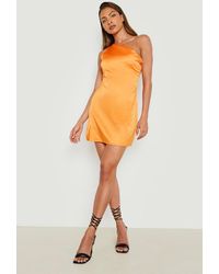 Boohoo - Satin One Shoulder Open Back Mini Dress - Lyst