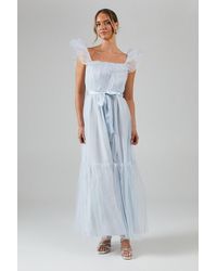 Debut London - By Coast Bardot Tiered Mesh Bridesmaids Dress - Lyst