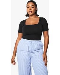 Boohoo - Plus Cotton Square Neck One Piece - Lyst