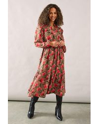 Wallis - Lily Print Tie Neck Tiered Midi Dress - Lyst