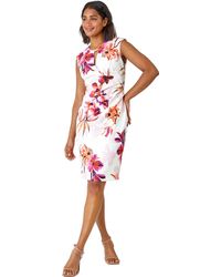 Roman - Floral Print Ruched Shift Bodycon Wrap Dress - Lyst