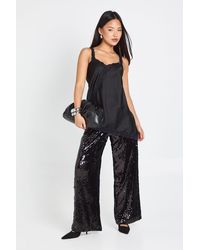 Boohoo - Petite Low Rise Drawcord Waistband Sequin Trouser - Lyst