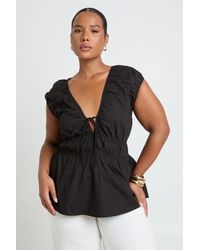 Boohoo - Plus Poplin Shirred Waist Peplum Top - Lyst