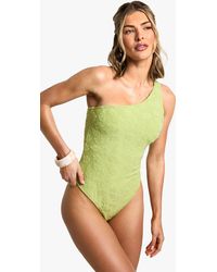 Boohoo - Hibiscus Flower Embossed One Shoulder Bathing Suit - Lyst