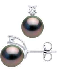 Ateliers Saint Germain - Oorbellen Van Zilver 925 & Cubic Zirconia Versierd Met 2 Echte Gecultiveerde Tahiti Parel 8-9 Mm - Lyst