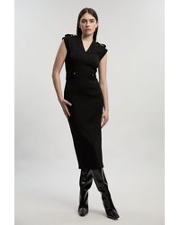 Karen Millen - Ponte Trim Belt Detail Midi Pencil Dress - Lyst