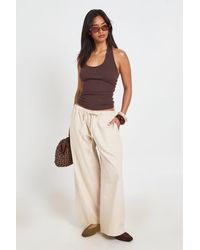 Boohoo - Petite Chambray Drawcord Wide Leg Trousers - Lyst