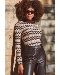Sosandar - Chocolate Metallic Chevron High Neck Jumper - Lyst