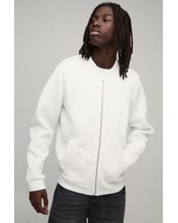 BoohooMAN - Regular Fit Floral Embroidered Scuba Bomber Jacket - Lyst
