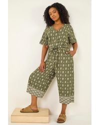 Roman - Petite Print V-Neck Cropped Jumpsuit - Lyst
