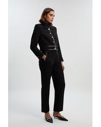 Karen Millen - Compact Stretch Pu Mix Tailored Slim Leg Trouser - Lyst