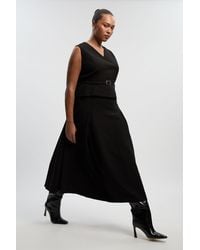 Karen Millen - Plus Size Compact Essential Belted Tailored Full Midi Dress - Lyst