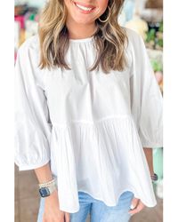 Azura Exchange - Bow Knot Cutout Back Loose Fit 3/4 Sleeve Blouse Cotton - Lyst