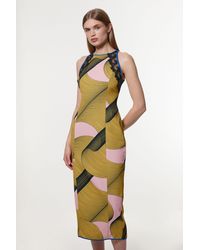 Karen Millen - Amelia Graham Printed Cady Lace Detail Woven Midi Dress - Lyst