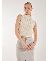 Pink Vanilla - Knitted High Neck Threaded Sleeveless Top - Lyst