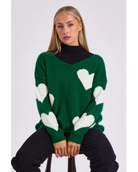 Gini London - V Neck Oversized Heart Knit Jumper - Lyst