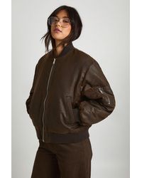 Boohoo - Vintage Look Faux Leather Oversized Bomber Jacket - Lyst