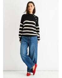 Gini London - Stripe Cable Knit Button Oversized Jumper - Lyst