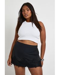 Boohoo - Plus Lace Trim Crepe Mini Skirt - Lyst