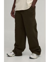 BoohooMAN - Wide Fit Half & Waistband Washed Twill Trouser - Lyst