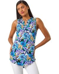 Roman - Floral Print Notch Neck Vest Top - Lyst